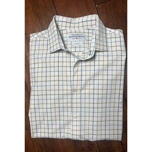 Mizzen+Main Leeward Shirt Mens XL White Tan Blue Check Trim Fit Button Down